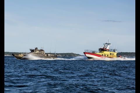 This Marine Alutech Watercat M18 combat support vessel and the Swedish Lifeboat Authority's Bjorn Christer lifeboat are equipped with two 1150hp Scania DI16 V8 engines
